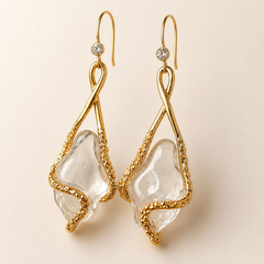 Clear Crystal Flower Drop Earrings | Gold Floral Dangle Earrings