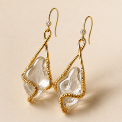 Clear Crystal Flower Drop Earrings | Gold Floral Dangle Earrings