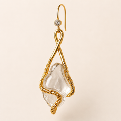 Clear Crystal Flower Drop Earrings | Gold Floral Dangle Earrings