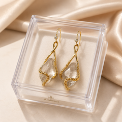 Clear Crystal Flower Drop Earrings | Gold Floral Dangle Earrings