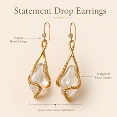 Clear Crystal Flower Drop Earrings | Gold Floral Dangle Earrings