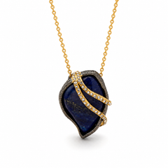 Blue Crystal Pendant Necklace | Gold Statement Gemstone Necklace for Women