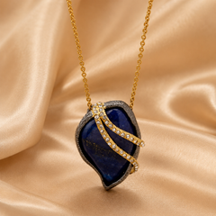 Blue Crystal Pendant Necklace | Gold Statement Gemstone Necklace for Women