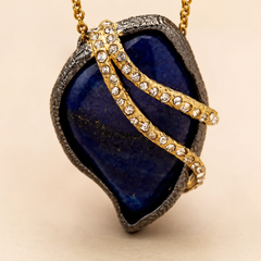 Blue Crystal Pendant Necklace | Gold Statement Gemstone Necklace for Women