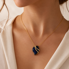 Blue Crystal Pendant Necklace | Gold Statement Gemstone Necklace for Women