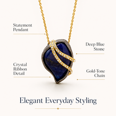 Blue Crystal Pendant Necklace | Gold Statement Gemstone Necklace for Women