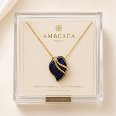Blue Crystal Pendant Necklace | Gold Statement Gemstone Necklace for Women