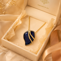 Blue Crystal Pendant Necklace | Gold Statement Gemstone Necklace for Women