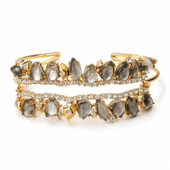 Grey Crystal Statement Bracelet | Gold Luxury Rhinestone Cuff Bracelet