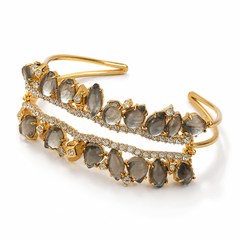 Grey Crystal Statement Bracelet | Gold Luxury Rhinestone Cuff Bracelet