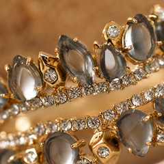 Grey Crystal Statement Bracelet | Gold Luxury Rhinestone Cuff Bracelet