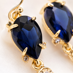 AMBERÉA Blue Crystal Drop Earrings | Gold Vintage Statement Earrings