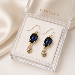 AMBERÉA Blue Crystal Drop Earrings | Gold Vintage Statement Earrings