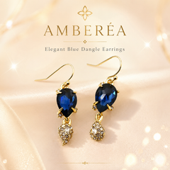 AMBERÉA Blue Crystal Drop Earrings | Gold Vintage Statement Earrings