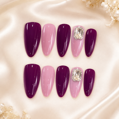 AMBERÉA Burgundy Pink Press On Nails | Luxury Crystal Gel False Nails