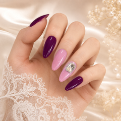 AMBERÉA Burgundy Pink Press On Nails | Luxury Crystal Gel False Nails