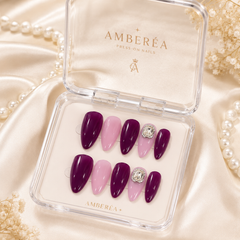 AMBERÉA Burgundy Pink Press On Nails | Luxury Crystal Gel False Nails