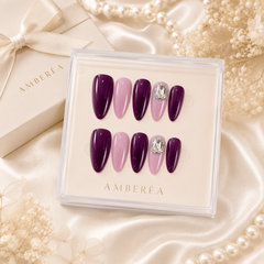 AMBERÉA Burgundy Pink Press On Nails | Luxury Crystal Gel False Nails