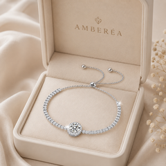 Moissanite Tennis Bracelet | Round Cut Halo Luxury Bracelet for Women – AMBERÉA