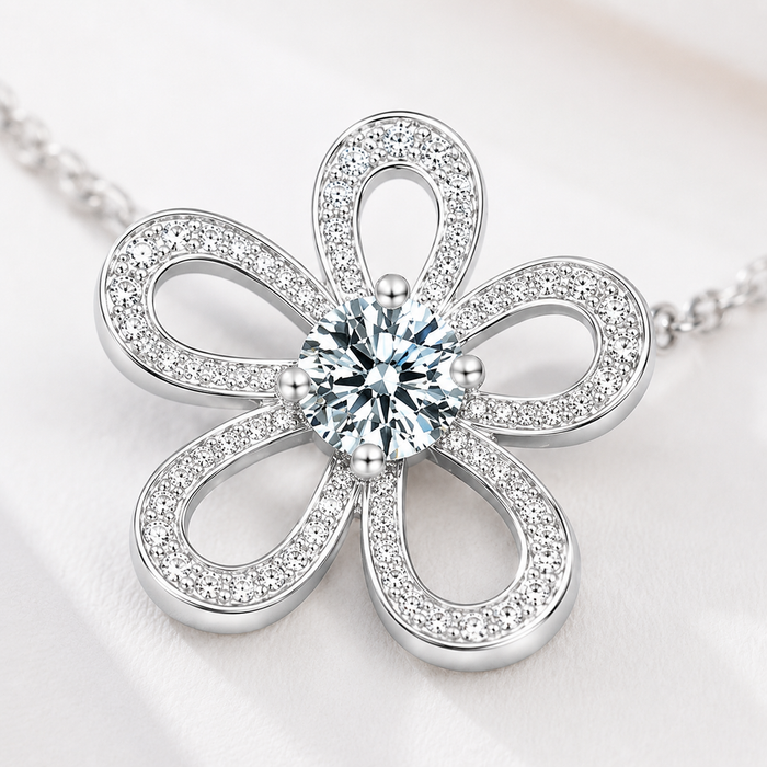 Moissanite Flower Necklace | Floral Pendant Necklace for Women – Luxury Sparkling Jewelry | AMBERÉA