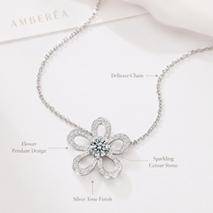 Moissanite Flower Necklace | Floral Pendant Necklace for Women – Luxury Sparkling Jewelry | AMBERÉA