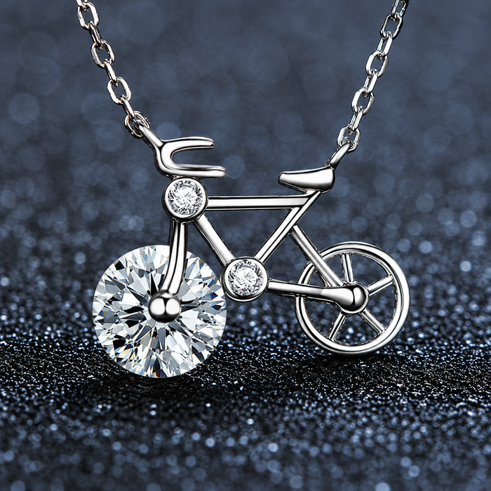 Moissanite Bicycle Necklace | Unique Bike Pendant Necklace with Sparkling Gemstone – AMBERÉA