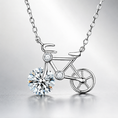 Moissanite Bicycle Necklace | Unique Bike Pendant Necklace with Sparkling Gemstone – AMBERÉA