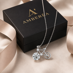 Moissanite Bicycle Necklace | Unique Bike Pendant Necklace with Sparkling Gemstone – AMBERÉA