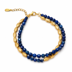 AMBERÉA Blue Beaded Bracelet | Gold Accent Luxury Gemstone Bracelet