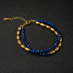 AMBERÉA Blue Beaded Bracelet | Gold Accent Luxury Gemstone Bracelet