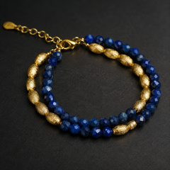 AMBERÉA Blue Beaded Bracelet | Gold Accent Luxury Gemstone Bracelet