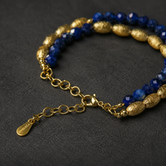 AMBERÉA Blue Beaded Bracelet | Gold Accent Luxury Gemstone Bracelet