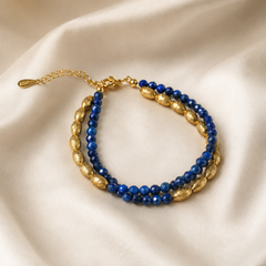 AMBERÉA Blue Beaded Bracelet | Gold Accent Luxury Gemstone Bracelet