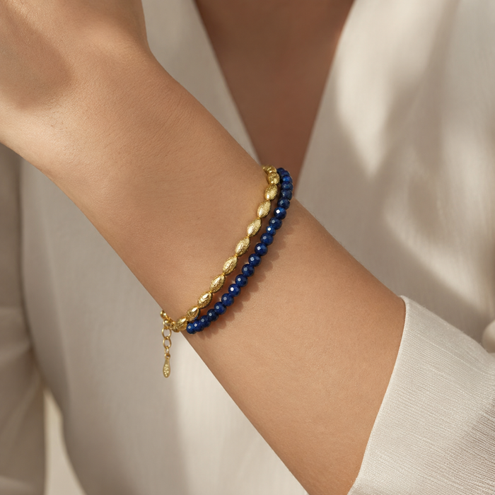 AMBERÉA Blue Beaded Bracelet | Gold Accent Luxury Gemstone Bracelet