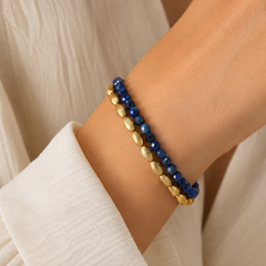 AMBERÉA Blue Beaded Bracelet | Gold Accent Luxury Gemstone Bracelet