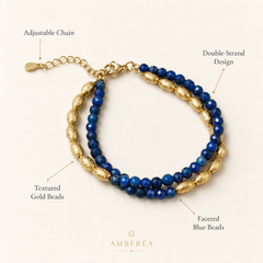 AMBERÉA Blue Beaded Bracelet | Gold Accent Luxury Gemstone Bracelet