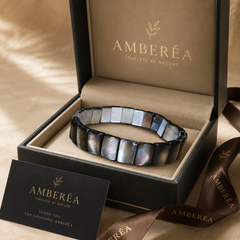 AMBERÉA Natural Black Mother of Pearl Bracelet | Elegant Shell Stretch Bracelet