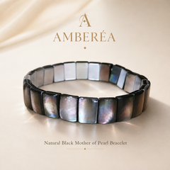 AMBERÉA Natural Black Mother of Pearl Bracelet | Elegant Shell Stretch Bracelet