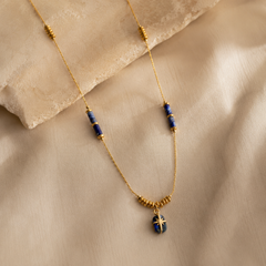 AMBERÉA Blue Lapis Pendant Necklace | Gold Starburst Luxury Necklace