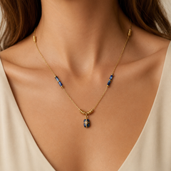 AMBERÉA Blue Lapis Pendant Necklace | Gold Starburst Luxury Necklace