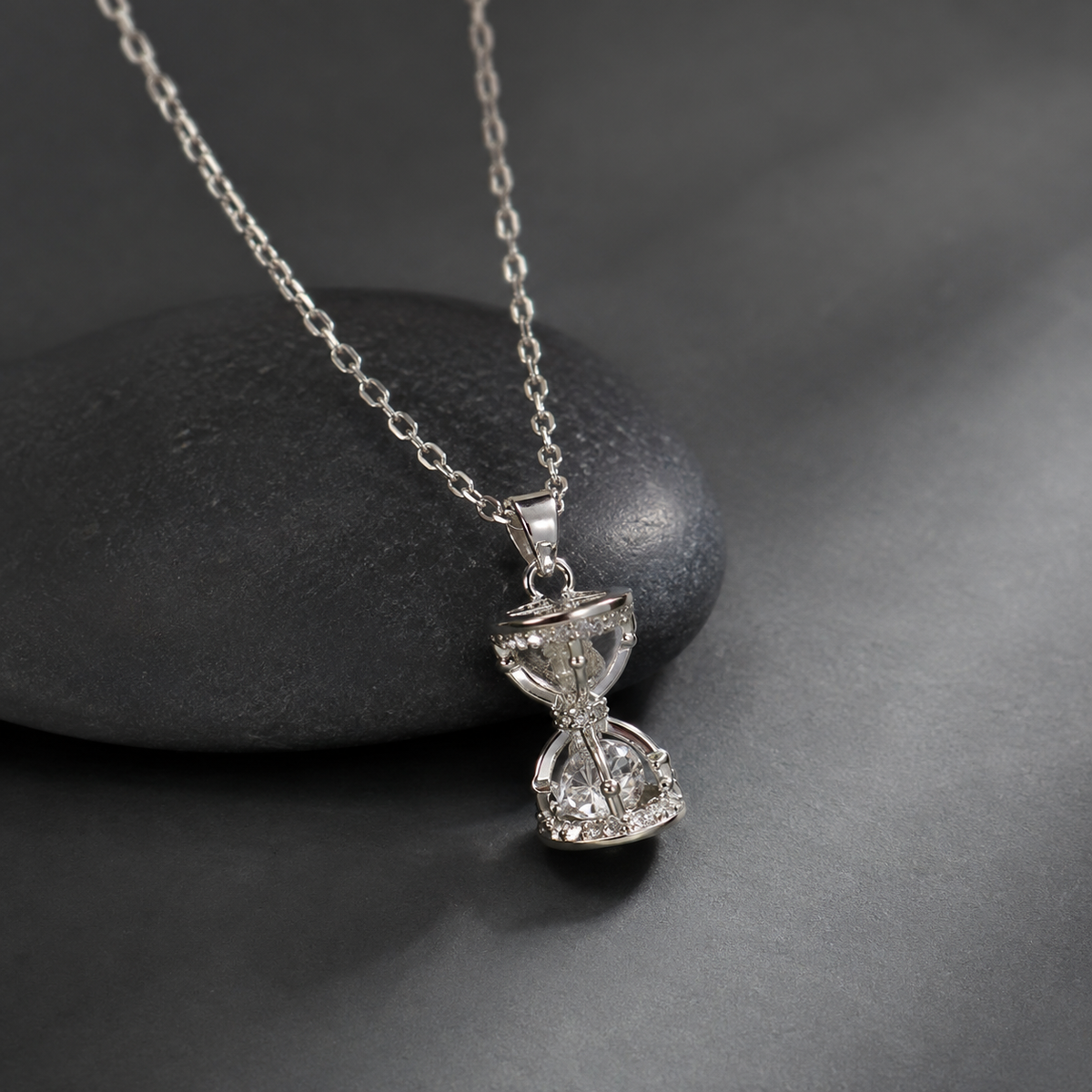 AMBERÉA Moissanite Hourglass Necklace | Silver Crystal Pendant Jewelry