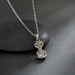 AMBERÉA Moissanite Hourglass Necklace | Silver Crystal Pendant Jewelry