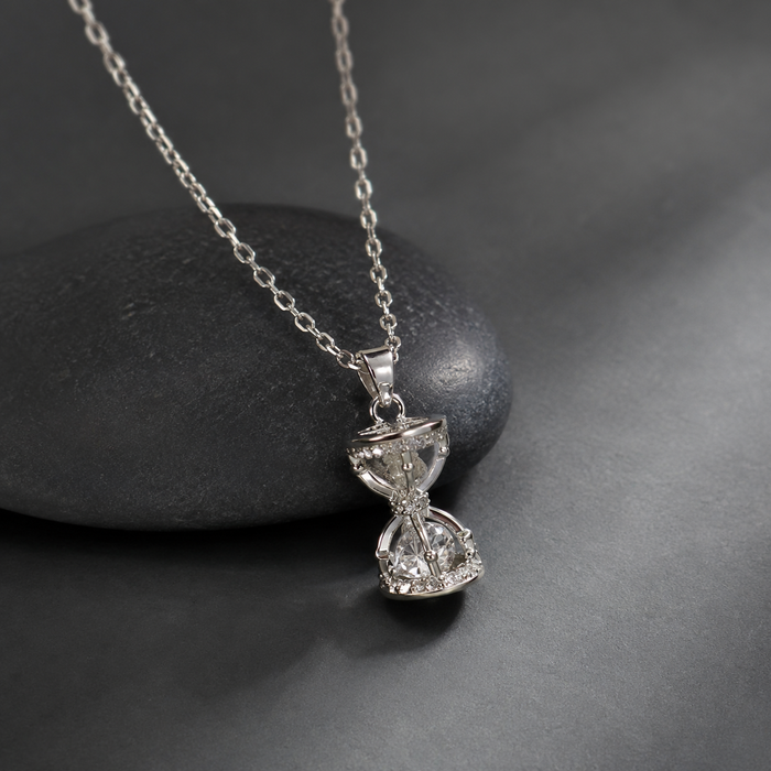 AMBERÉA Moissanite Hourglass Necklace | Silver Crystal Pendant Jewelry
