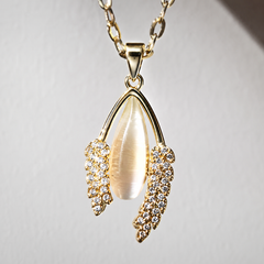 AMBERÉA Gold Teardrop Necklace | Pearl Crystal Pendant Jewelry