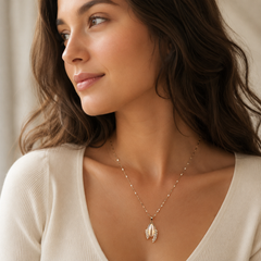 AMBERÉA Gold Teardrop Necklace | Pearl Crystal Pendant Jewelry