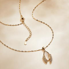 AMBERÉA Gold Teardrop Necklace | Pearl Crystal Pendant Jewelry