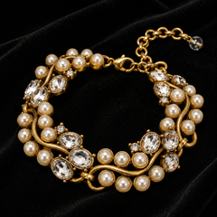 AMBERÉA Pearl Crystal Bracelet | Gold Vintage Statement Jewelry