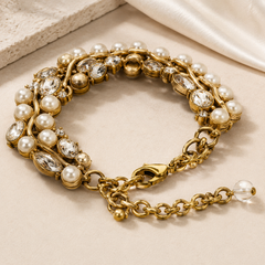 AMBERÉA Pearl Crystal Bracelet | Gold Vintage Statement Jewelry