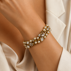 AMBERÉA Pearl Crystal Bracelet | Gold Vintage Statement Jewelry