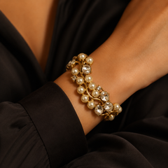 AMBERÉA Pearl Crystal Bracelet | Gold Vintage Statement Jewelry